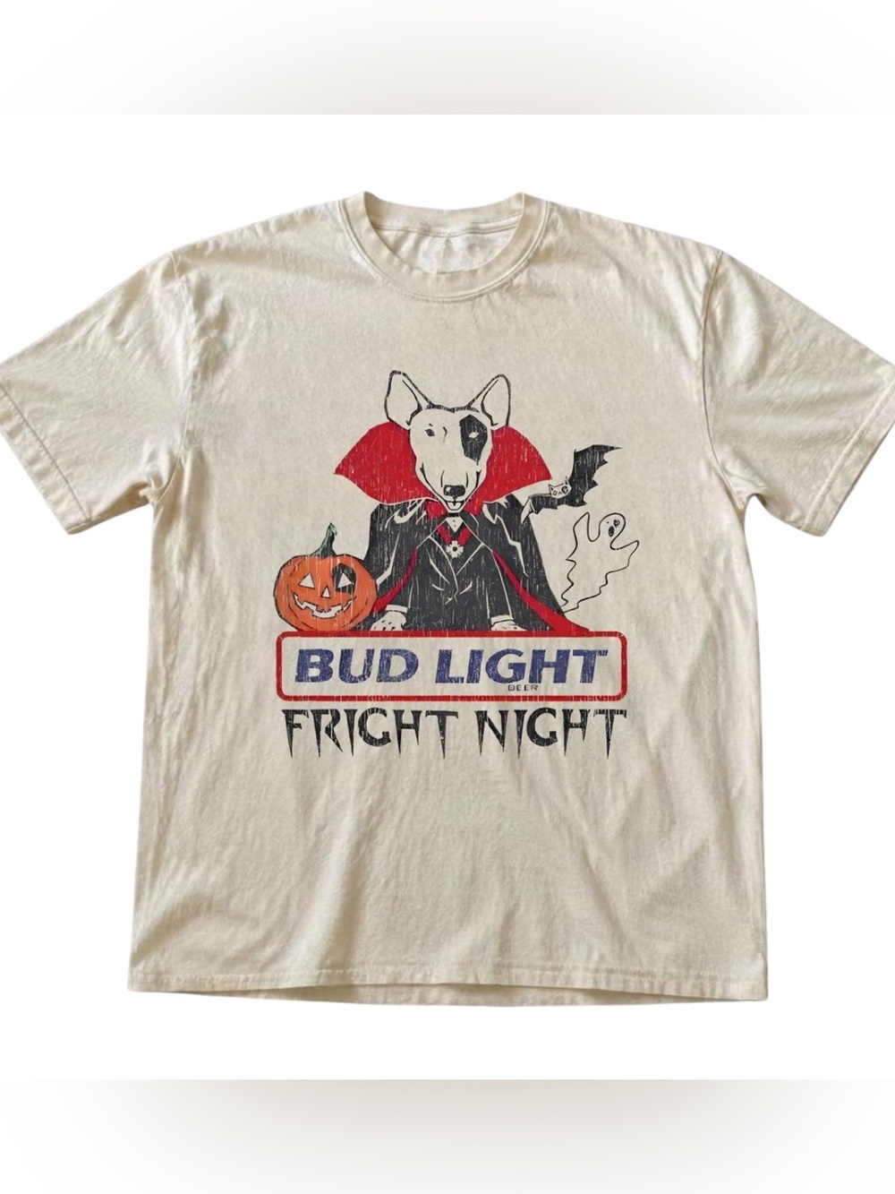 Bud Light Fright Night Halloween Costume Tee - Cream Vintage For Unisex
